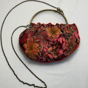 Vintage Red and Gold Beaded Floral Evening Bag